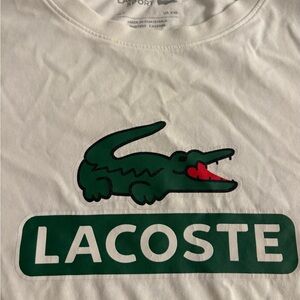 Lacoste White T-Shirt with Green Logo - XXL